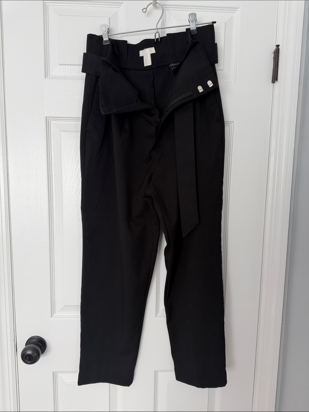 H&M Black High-Waist Tie-Belt Trouser